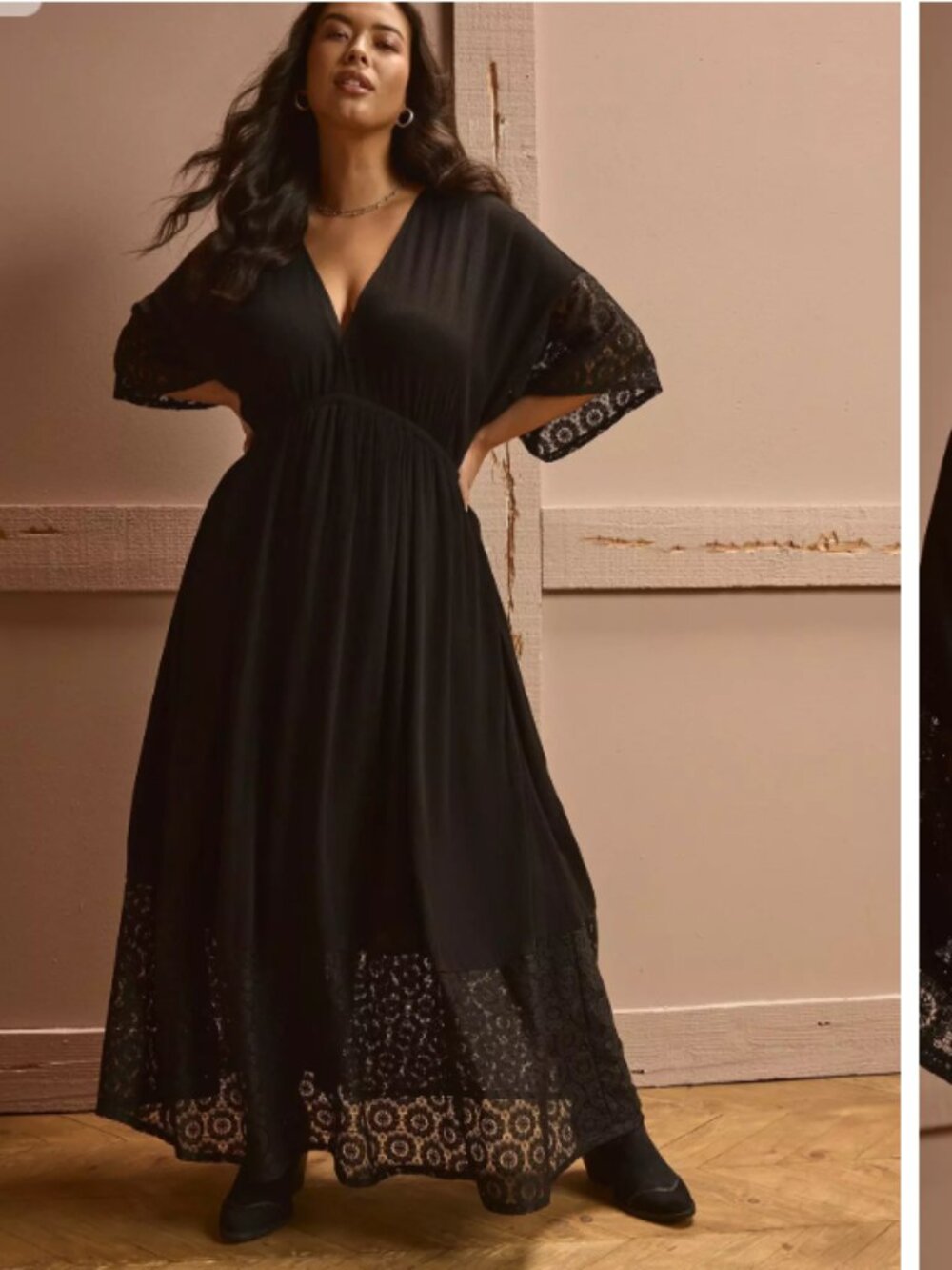 Torrid Festi Crochet Trim Maxi Dress Size 2 DEEP BLACK SEXY VAMP WHIMSYGOTH